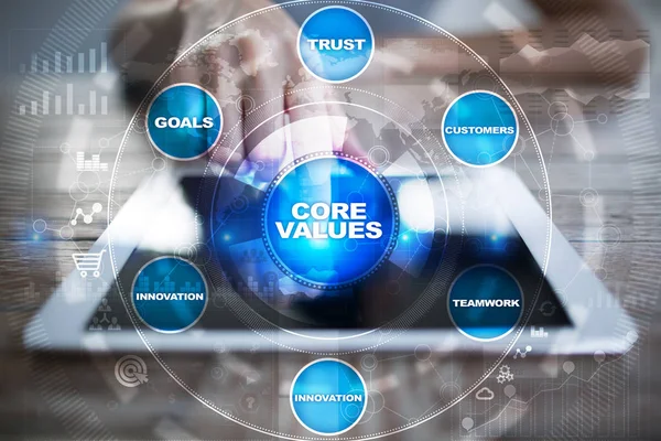 Základní hodnoty obchodní a technologické koncepce na virtuální obrazovce. — Stock fotografie