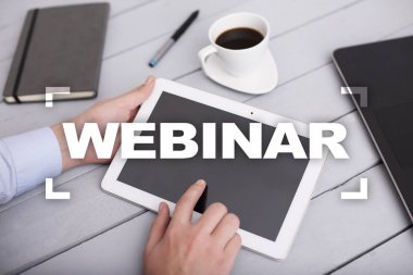 Webinar. E-eğitim, Online Eğitim kavramı. Kişisel gelişim. Sanal ekran.