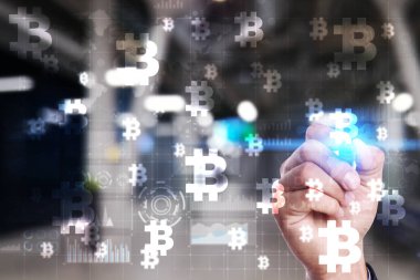 Bitcoin cryptocurrency. Finans teknolojileri. Internet para. İş kavramı.