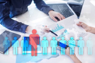 İnsan kaynakları yönetimi, insan kaynakları, işe alım, liderlik ve ekip oluşturma. İş ve teknoloji kavramı.