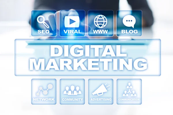 Digitális marketing technológia koncepció. Internet. Online. Search Engine Optimization. SEO. SMM. reklám. — Stock Fotó