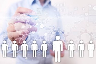 İnsan kaynakları yönetimi, insan kaynakları, işe alım, liderlik ve ekip oluşturma. İş ve teknoloji kavramı.