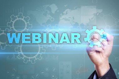 Webinar. E-eğitim, Online Eğitim kavramı. Kişisel gelişim. Sanal ekran.