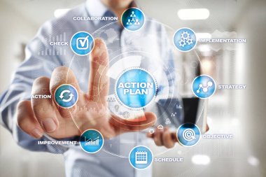 Sanal ekran eylem planı. Planlama kavramı. İş stratejisi.
