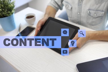Sanal ekran içerik metni. İş kavramı, teknoloji ve internet.
