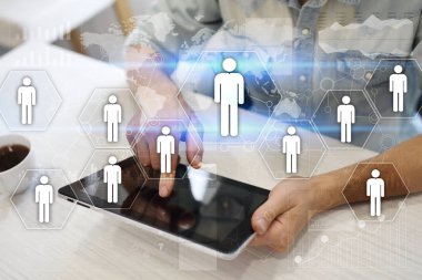 İnsan kaynakları yönetimi, insan kaynakları, işe alım, liderlik ve ekip oluşturma. İş ve teknoloji kavramı.
