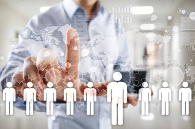 İnsan kaynakları yönetimi, insan kaynakları, işe alım, liderlik ve ekip oluşturma. İş ve teknoloji kavramı.