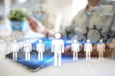 İnsan kaynakları yönetimi, insan kaynakları, işe alım, liderlik ve ekip oluşturma. İş ve teknoloji kavramı.