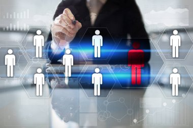 İnsan kaynakları yönetimi, insan kaynakları, işe alım, liderlik ve ekip oluşturma. İş ve teknoloji kavramı.