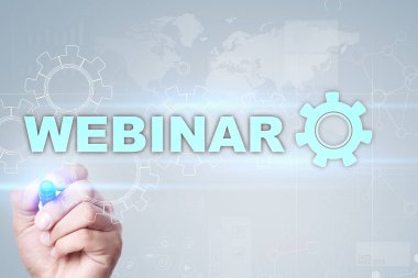 Webinar. E-eğitim, Online Eğitim kavramı. Kişisel gelişim. Sanal ekran.