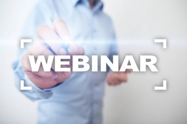 Webinar. E-eğitim, Online Eğitim kavramı. Kişisel gelişim. Sanal ekran.