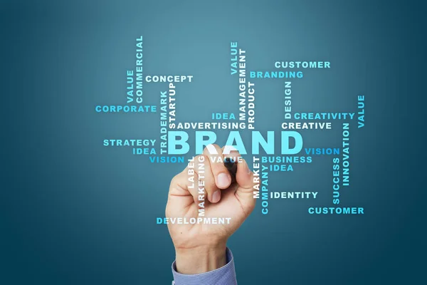 Brand concept on the virtual screen. Business concept. Words cloud. — Stock Photo, Image