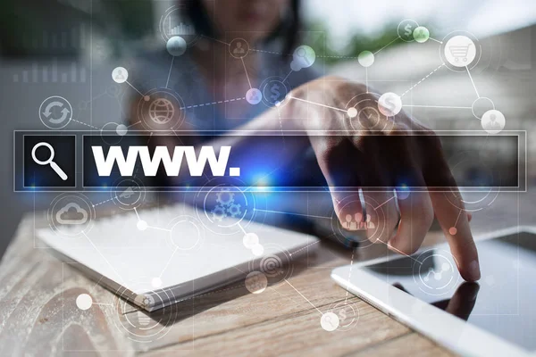 Suchleiste mit www-Text. Webseite, url. digitales Marketing. Geschäfts-, Internet- und Technologiekonzept. — Stockfoto