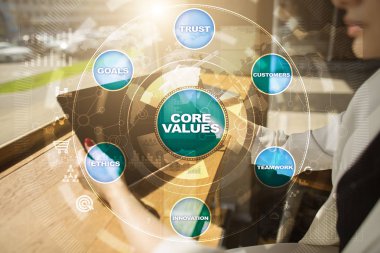 Çekirdek değerler iş ve teknoloji kavramı sanal ekrandaki.