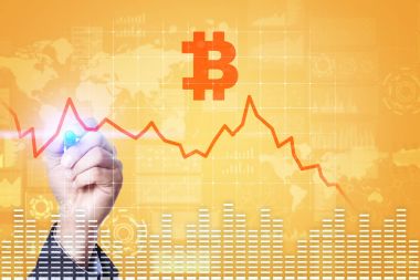 Sanal ekran başına Cryptocurrency krizi. Bitcoin ve Ethereum düşüyor.