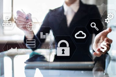 Veri koruma, siber güvenlik, bilgi güvenliği ve şifreleme. İnternet Teknoloji ve iş kavramı.