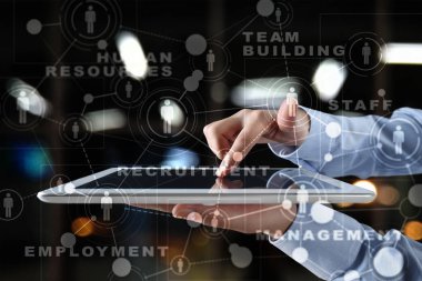 İnsan kaynakları yönetimi, insan kaynakları, işe alım, liderlik ve ekip oluşturma. İş ve teknoloji kavramı.