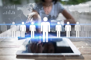 İnsan kaynakları yönetimi, insan kaynakları, işe alım, liderlik ve ekip oluşturma. İş ve teknoloji kavramı.