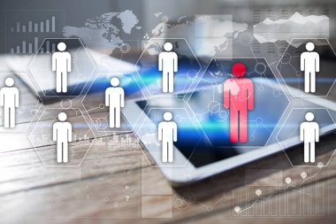 İnsan kaynakları yönetimi, insan kaynakları, işe alım, liderlik ve ekip oluşturma. İş ve teknoloji kavramı.