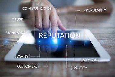 Sanal ekran üzerinde itibar ve müşteri ilişki iş kavramı.