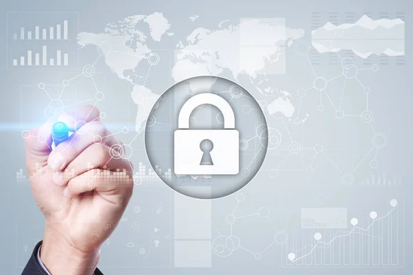 Cybersicherheit, Datenschutz, Informationssicherheit und Verschlüsselung. Internet-Technologie und Geschäftskonzept. — Stockfoto