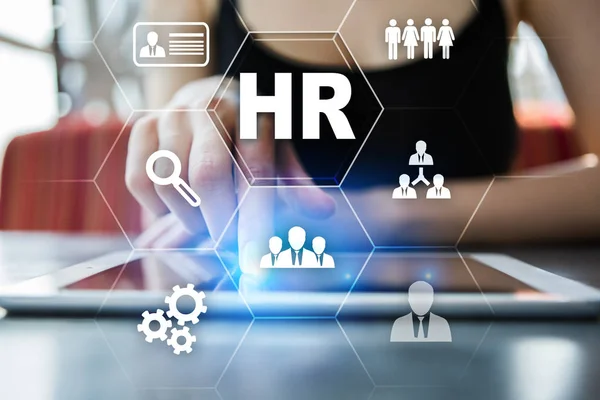 Human resource management, Hr, rekrytering, ledarskap och teambuilding. Affärer och teknik koncept. — Stockfoto