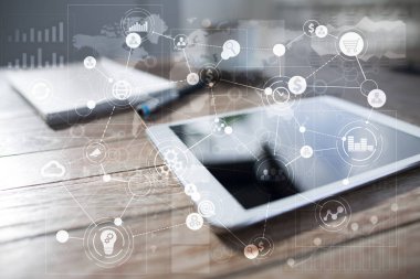 Metin, sanal ekran arka plan ile kutsal kişilerin resmi için şablon. İş, internet teknoloji ve ağ kavramı.