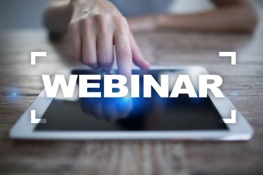 Webinar. E-eğitim, Online Eğitim kavramı. Kişisel gelişim. Sanal ekran.