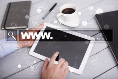 Www metin arama çubuk. Web sitesi Url. Dijital pazarlama. İş, internet ve teknoloji kavramı.