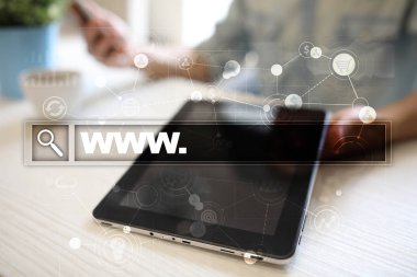 Www metin arama çubuk. Web sitesi Url. Dijital pazarlama. İş, internet ve teknoloji kavramı.