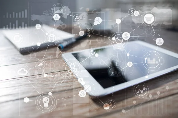 Metin, sanal ekran arka plan ile kutsal kişilerin resmi için şablon. İş, internet teknoloji ve ağ kavramı.