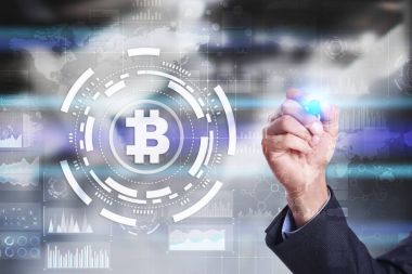 Bitcoin cryptocurrency. Finans teknolojileri. Internet para. İş kavramı.