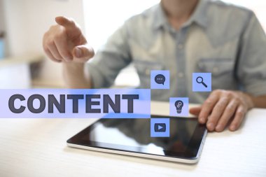 Sanal ekran içerik metni. İş kavramı, teknoloji ve internet. 