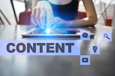 Sanal ekran içerik metni. İş kavramı, teknoloji ve internet. 