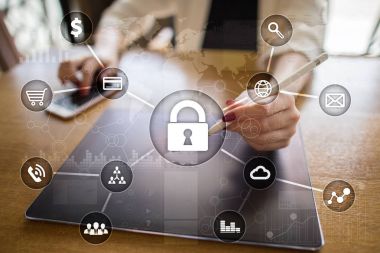 Siber Güvenlik, veri koruma, bilgi güvenliği ve şifreleme. İnternet Teknoloji ve iş kavramı.