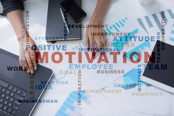 Concepto de motivación en la pantalla virtual. Palabras nube . — Foto de Stock