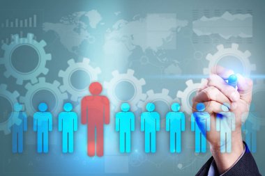 İnsan kaynakları yönetimi, insan kaynakları, işe alım, liderlik ve ekip oluşturma. İş ve teknoloji kavramı.