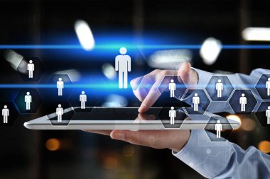 İnsan kaynakları yönetimi, insan kaynakları, işe alım, liderlik ve ekip oluşturma. İş ve teknoloji kavramı.