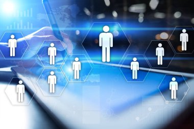 İnsan kaynakları yönetimi, insan kaynakları, işe alım, liderlik ve ekip oluşturma. İş ve teknoloji kavramı.