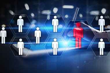 İnsan kaynakları yönetimi, insan kaynakları, işe alım, liderlik ve ekip oluşturma. İş ve teknoloji kavramı.