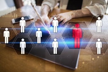 İnsan kaynakları yönetimi, insan kaynakları, işe alım, liderlik ve ekip oluşturma. İş ve teknoloji kavramı.