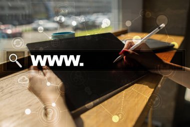 Www metin arama çubuk. Web sitesi Url. Dijital pazarlama. İş, internet ve teknoloji kavramı.