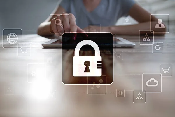 Datenschutz, Cybersicherheit, Informationssicherheit und Verschlüsselung. Internet-Technologie und Geschäftskonzept. — Stockfoto