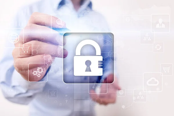 Dataskydd, Cyber security, säkerhet och kryptering. Internet-teknik och affärsidé. — Stockfoto