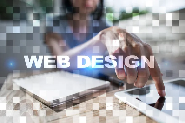 Web design en ontwikkeling concept op het virtueel scherm. — Stockfoto