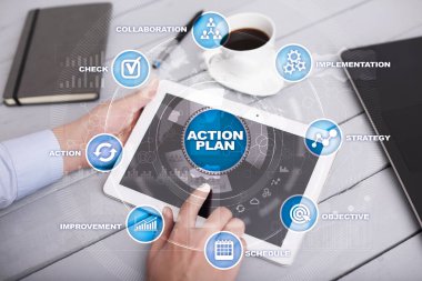 Sanal ekran eylem planı. Planlama kavramı. İş stratejisi.
