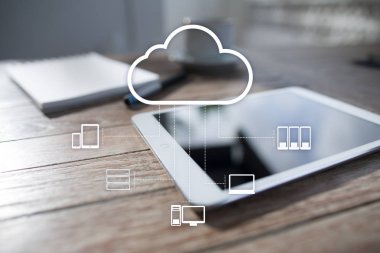 Bulut teknoloji. Veri depolama. Ağ ve Internet hizmet anlayışı.