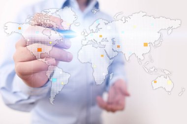 Dünyalar Sanal ekranda eşleştirir. İş, internet ve teknoloji kavramı.