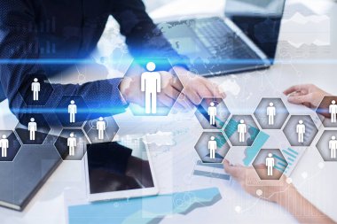 İnsan kaynakları yönetimi, insan kaynakları, işe alım, liderlik ve ekip oluşturma. İş ve teknoloji kavramı.