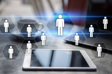 İnsan kaynakları yönetimi, insan kaynakları, işe alım, liderlik ve ekip oluşturma. İş ve teknoloji kavramı.